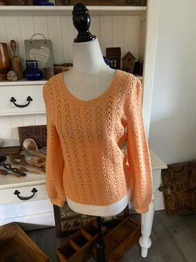 Light Peach Openwork Scoop Neck Sweater